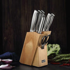 Knife Set, 8 Piece German Stainless Steel Hollow Handle Manual Knife Sharpener Forged Kitchen Knives Set with Oak Wooden Block Gift