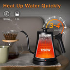 Electric Gooseneck Kettle, 304 Stainless Steel Coffee Kettle, Auto Shutoff Anti-dry Protection, Classic Pour-over Coffee & Tea,Matte Black 1.0L-1200W Fast Boiling Water Boiler by YUIOASE