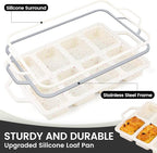 Vinino Silicone Mini Loaf Pans with Metal Reinforced Frame-2 Pack, Non-stick Silicone Bread Pan for Baking 8-Cavity, Tiny Banana Bread Set, Dishwasher Safe Brownie Pan-Cream