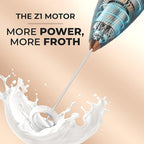 Zulay Milk Frother Wand – Handheld Electric Coffee Frother, Battery Operated Drink Mixer – 13,000 RPM Titanium Motor, Detachable Whisk, Easy Clean Foam Maker for Latte & Matcha – Exec Black n Copper