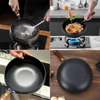 Jinswhdre Cast Iron Skillet, 9.5/11in Jinswhdre Japanese Irons Pan, Hand Forged Uncoated Iron Pan with Lid Spatula, Non-stick Wok for Cooker Gas Stir Fry Pans Durable and Rust-Free (Glass Lid,10.2in)
