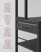 VASAGLE Bakers Rack with Charging Station, Coffee Bar with Adjustable Storage Shelves, Fabric Drawer, 12 Hooks, 15.7 x 39.4 x 71 Inches, Kitchen Microwave Stand, Charcoal Gray and Ink Black UKKS027B01