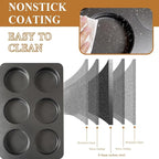 6 Cup Straight Side Jumbo English Muffin Cupcake Pan with Lid Hamburger Burger Bun Egg Sandwich Frittata Cinnamon Roll Focaccia Quiche Pancake Nonstick Baking Tin Tray Mold