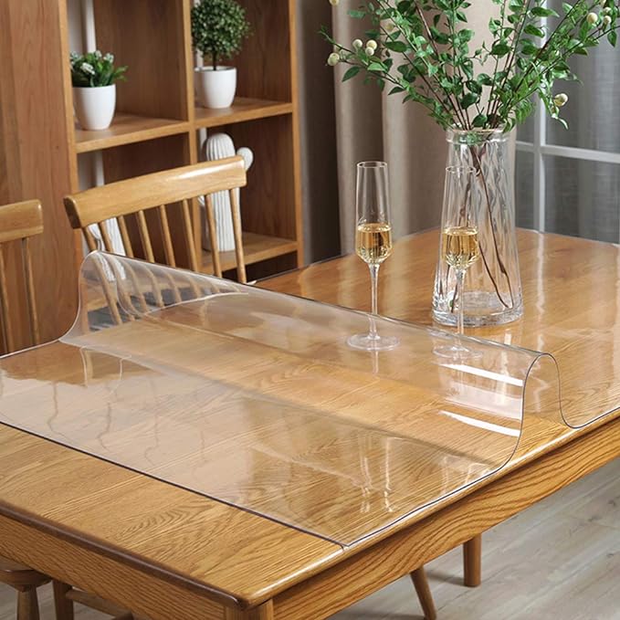 Wadrac Clear Table Protector Plastic Table Cloths PVC Night Stand Table Cover Mat Leaf Office Desk Mat Shelf Surface Protection Crystal Children Painting Cover Pad Transprent Rectangular 40x79 inch