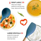 Silicone Kitchen Cooking Utensils Set 5Pcs Non-Stick Silicone Kitchen Utensils Set Spatula Spoon Turner Ladle with Wooden Handle, Heat Resistant Cooking Gadgets for Nonstick Cookware BPA-FREE