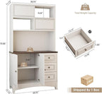 71" Antique White Pantry Cabinet with Charging Station, 4-Type Storage & Anti-Tip Design, Farmhouse Kitchen Cabinet with Adjustable Shelves
