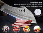 Butcher Knife, 10 Inch Meat Cleaver Chef Knife with Herb Stripper, Japanese Style High Carbon Steel Kitchen Knife for Chopping & Slicing, Damascus Pattern Full Tang Wood Handle Ideal for Gift