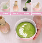 Matcha Whisk Set,4pcs Matcha Set Whisk and Bowl with Spout,Ceramic Matcha Whisk Holder,Scoop(Chashaku),Matcha Kit for Matcha Lovers Kitchen Matcha Accessories,Ideal Gift Christmas(Gradient Pink)