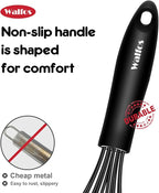 Walfos Silicone Whisk, Stainless Steel Wire Whisk - Heat Resistant Kitchen Whisks for Non-stick Cookware, Balloon Egg Beater Perfect for Blending, Whisking, Beating, Frothing & Stirring, 8.5", Black