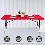 6 Pack Stretch Fabric Table Top Cap Cover, fits 8' Tables, Spandex Table Covers Washable Elastic Universal Rectangle Tablecloth Protector for Indoor Outdoor Party Picnic Wedding, Red, 30" W x 96" L