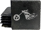 Ride The Fire: Flaming Chopper Motorcycle Coasters - Square Slate - Set of 4