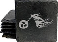 Ride The Fire: Flaming Chopper Motorcycle Coasters - Square Slate - Set of 8