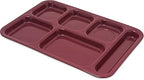 Carlisle FoodService Products Right Hand 6-Compartment Melamine Tray 14.5" x 10" - Dark Cranberry (Pack of 12)