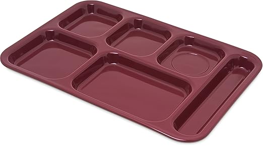 Carlisle FoodService Products Right Hand 6-Compartment Melamine Tray 14.5" x 10" - Dark Cranberry