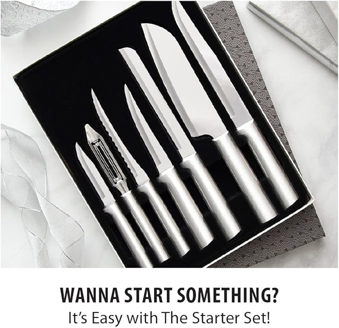 Rada Cutlery 7-piece Starter Knife Gift Set (S38), Stainless Steel Hollow Ground Blades, Made in USA, Silver Handles