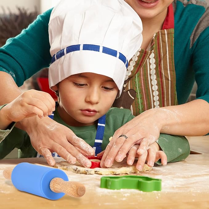 Mini Silicone Rolling Pin for Kids, Non-stick Surface Wood Handle, 9 Inch 1 Pack Yellow