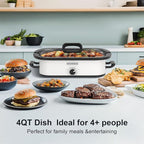 Magnifique 4-Quart Slow Cooker with Casserole Manual Warm Setting - Perfect Kitchen Small Appliance for Family Dinners, Dishwasher Safe Crock, White