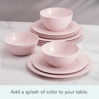Miksa Trellis Pink Bone China Chip Resistant Lightweight 12 Piece Dinnerware Set, Service for 4