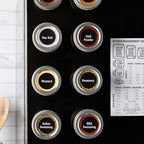 Talented Kitchen Magnetic Spice Jars for Refrigerator - 3 oz, Stainless Steel, Set of 12 - Spice Containers with Labels - Magnetic Travel Containers & Camper Must-Haves
