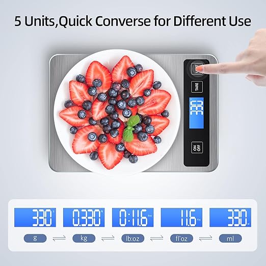 Large Digital Kitchen Scale, Drcowu 15kg Food Kitchen Scales for Baking, Cooking, Keto and Meal Prep, Food Weight Scale with 1g Accuracy and LCD Display, Easy to Read, Grams and Oz (Silver)