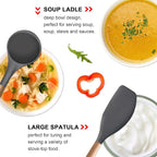 Silicone Cooking Utensils Set 5-Piece Non-Stick Kitchen Utensil Set, Wood Handle Heat Resistant Spatula Spoon Turner Soup Ladle Silicone Cooking Kitchen Gadgets BPA Free for Nonstick Cookware