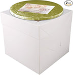 Cakebon Cake Boxes with Boards - 10 Inch Round Cake Drum Gold - Box With Window for Birthdays, Weddings and Parties (1pc Each, 2pcs Total)
