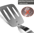 Stainless Steel Spatula, Flexible Metal Slotted Turner for Cast Iron Skillet, Thin Blade and Heat Resistant Silicone Handle, Great for Egg, Cookie, Meat, Crep, Medium