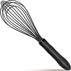 TEEVEA Silicone Whisk Stainless Steel Heat Resistant Non Scratch Kitchen Cooking Utensil for Blending Whisking Beating Frothing Stirring 11 Inch Black