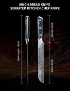 8 inch Bread Knife Serrated Kitchen Chef Knife - Damascus Steel & Resin Handle - Xuan Series (Starry Black)
