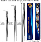JETKONG 3Pcs Extra Long Kitchen Tweezers Heavy Duty Stainless Steel Cooking Tweezers (9 12 14 Inch, Black)