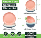 Grow Forward 24-piece Premium Wheat Straw Dinnerware Sets for 8 - Unbreakable Dishwasher & Microwave Safe Plastic Plates and Bowls Sets - Patio, Outdoors, RV, Camping Dishes - Tropical