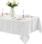 Newbridge Barcelona Luxury Damask Fabric Tablecloth, 70” Extra Wide x 144” Rectangle, White, 100% Polyester, No Iron, Soil Resistant Dining Room, Party and Banquet Table Cover