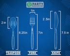Party Bargains Disposable Cutlery Set Color: Clear Sapphire 300 Pcs: 100 Spoons, 100 Knives, 100 Forks. Heavy Duty & Solid Disposable Silverware Utensils Set for Weddings, Buffets, Luncheons