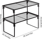 Tomorotec [2 Pack] Stackable Kitchen Storage Shelf Rack, Foldable Spice Rack Cabinet Organization Storage Shelves, Kitchen Shelves, Kitchen Counter & Cabinet Shelf Organizer,