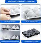 6 Chamber 2.2" 3D Golf Gifts Ice Cube Tray With Funnel,Large Round Ice Ball Maker Mold Silicone Fun Shapes Bourbon Sphere Ice Molds,For Chilling Whiskey,Cocktails,Bourbon,Brandy and Beverages