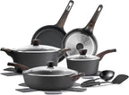 SENSARTE Pots and Pans Set Non stick, Non toxic Healthy Induction Cookware Set, 14 Pcs Non Stick Kitchen Cooking Set with Frying Pans Set & Saucepan, PFOA PFOS APEO Free, Black