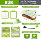 RüK 10-in-1 Vegetable Chopper – 6 Blade Veggie Chopper with Container, Food Dicer, Onion Cutter, Cheese Grater, Mandoline Slicer, Kitchen Gadgets & Home Essentials (Green)