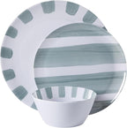 Gibson Home Cottage Stripes 12 Piece Unbreakable Melamine Plates and Bowls Dinnerware Set - Outdoor, Camping, & Everyday Use - Assorted Colors