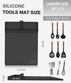 Silicone Griddle Tools Mat for Blackstone - Large Silicone Spatula Mat with Drip Pad - Griddle Mats BBQ Grill Accessories - Side Shelf Mats Grill Pad for Blackstone Griddles Accessories(Black)