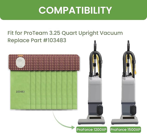 20 Pack 103483 Micro Filter Vacuum Bags Compatible with ProTeam 3.25 Quart Upright Vacuum, For ProForce 1200XP and 1500XP, Replace Part #103483