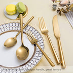 Silverware Set Flatware Set Shiny Gold Cutlery Set with Hexagon Handle Forged Stainless Steel Heavy 20 Pieces For Home Hotel Use Service for 4