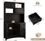 71" Black Pantry Cabinet with Charging Station, 4-Type Storage & Anti-Tip Design, Kitchen Cabinet with Sliding Door/Adjustable Shelves