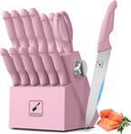 Knife Set Pink, 14pcs Knives Set For Kitchen, Japanese Kitchen Knife Sets With Block, Sashimi Knives For Fish/Meat Slicing, Apartment Essentials, Dishwasher Safe, Gifts For Women