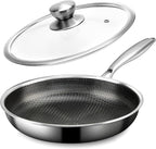 Stainless Steel Frying Pan with Lid, 8 Inch Honeycomb Non Stick Frying Pan, Small Stainless Steel Nonstick Pans W/Lid, Safe Nonstick Skillet Egg Omelete Pans, Oven Safe, Induction Compatible,PFOA Free