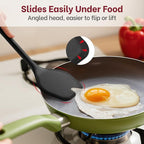 Silicone Spatula Set (BPA-Free), 600°F Heat Resistant Spatulas for Non-Stick Pans, 2 Pack Solid & Slotted Silicone Turner, One-Piece Cooking Spatula Turners for Kitchen Use, Black