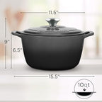 Signature Enameled Cast Iron Dutch Oven, Non-Stick Serving Pot with Tight Fitting Lid for Perfect Roasting, Baking, Sauteing, and Bread Making | 10Q (9.5L) - Oyster Grey