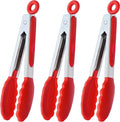 7-Inch Mini Silicone Tongs Small Serving Tongs for Appetizers, Set of 3 (Red)