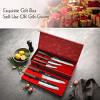 HEZHEN Chef's Knife Set 5PCS, 3 Layers High Carbon Clad,Razor Sharp 10Cr15CoMoV Steel Core, Ergonomic Redwood Octagonal Handle