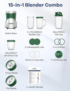 Ganiza Smoothie Blender, 900W Blenders for Shakes and Smoothies, GB10 Smoothies Maker with 4 BPA-Free Portable Cup, Nutritious Recipe (Green)
