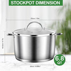 Cooking Pot, Stainless Steel Stock Pot, Soup Pot with Glass Lid, Induction Pots - 6.8 Quart